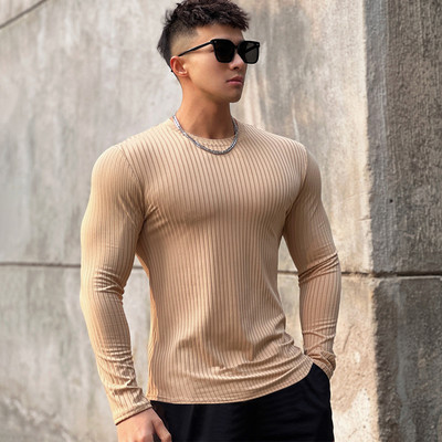 Casual men`s blouse - with an oval neckline