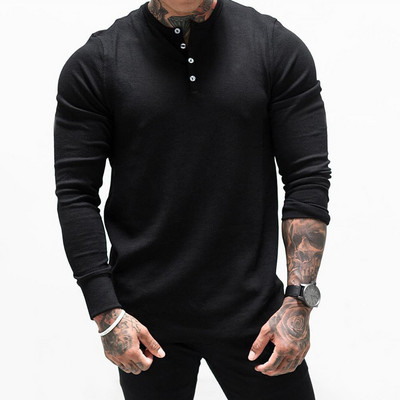 Мъжка спортна блуза с дълъг ръкав и закопчаване с копчета