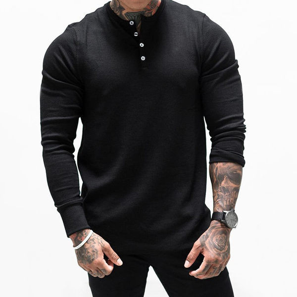 Мъжка спортна блуза с дълъг ръкав и закопчаване с копчета 
