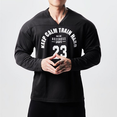 Vīriešu ikdienas blūze ar aplikāciju ar v veida izgriezumu