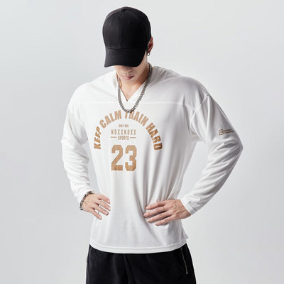 Vīriešu ikdienas blūze ar aplikāciju ar v veida izgriezumu