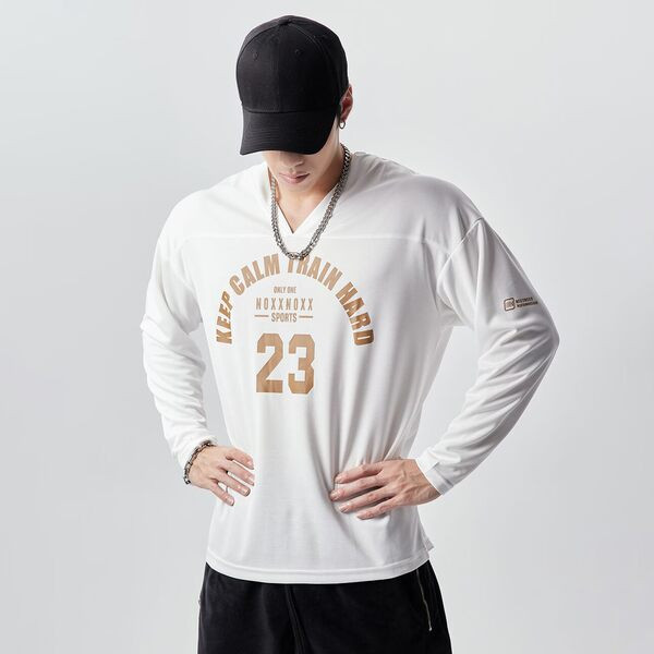 Vīriešu ikdienas blūze ar aplikāciju ar v veida izgriezumu