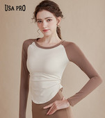 Sieviešu sporta blūze ar garām piedurknēm ar O veida kakla izgriezumu