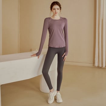 Свободен модел едноцветна блуза с дълъг ръкав за жени