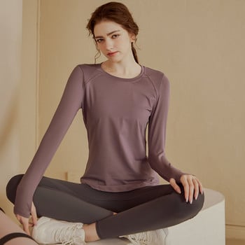 Свободен модел едноцветна блуза с дълъг ръкав за жени