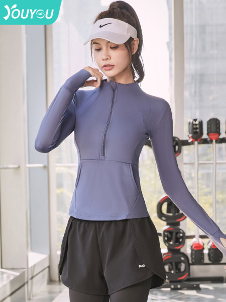 Sieviešu sporta blūze ar pusi rāvējslēdzēju un kabatu