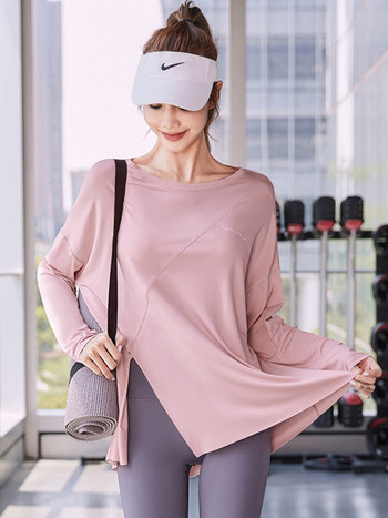 Γυναικεία αθλητική μπλούζα με σκίσιμο - λευκό και ροζ χρώμα