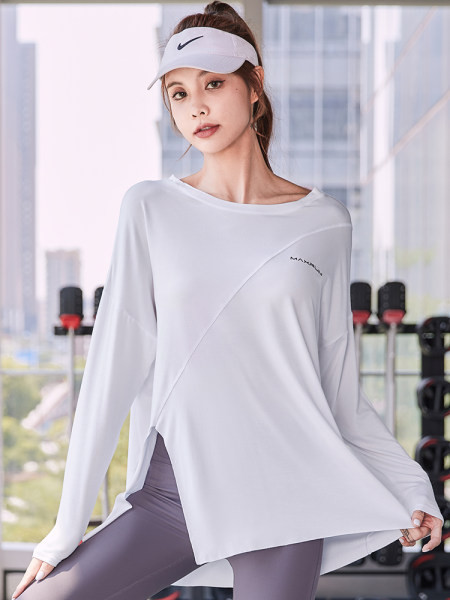 Sieviešu sporta blūze ar šķēlumu - baltā un rozā krāsā