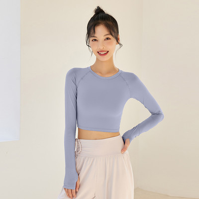 Νέο μοντέλο γυναικεία κοντή μπλούζα με μακριά μανίκια - κατάλληλη για σπορ