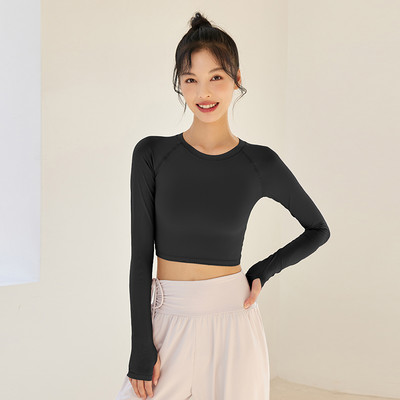 Νέο μοντέλο γυναικεία κοντή μπλούζα με μακριά μανίκια - κατάλληλη για σπορ