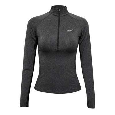 Pieguļoša sieviešu sporta blūze ar apdruku un rāvējslēdzēju