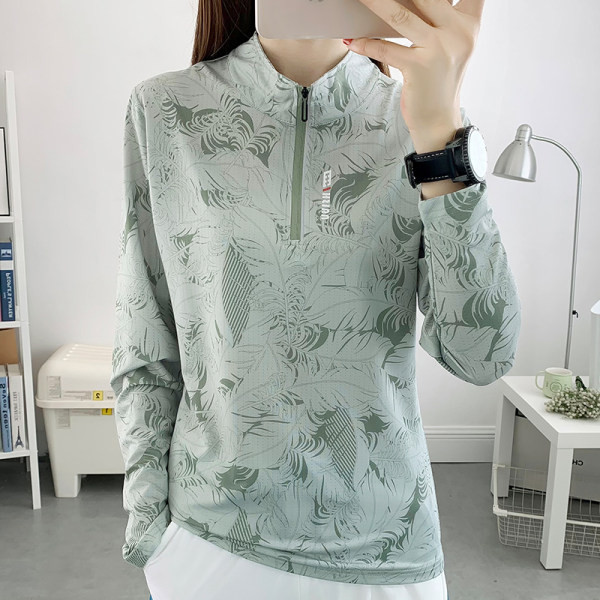 Sieviešu sporta blūze ar apdruku un rāvējslēdzēju uz apkakles