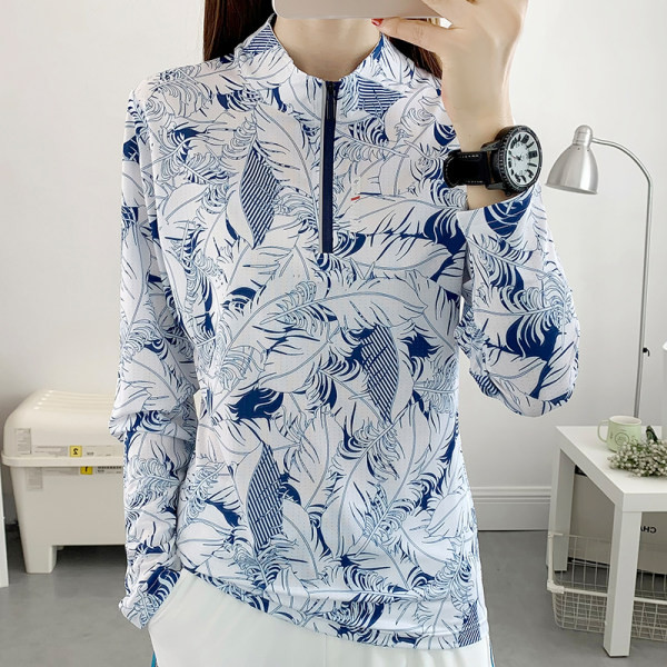 Sieviešu sporta blūze ar apdruku un rāvējslēdzēju uz apkakles