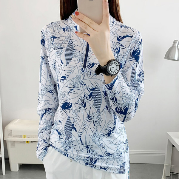 Sieviešu sporta blūze ar apdruku un rāvējslēdzēju uz apkakles