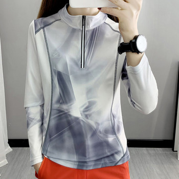 Γυναικεία αθλητική μπλούζα με στάμπα και φερμουάρ