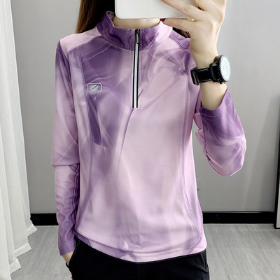 Sieviešu sporta blūze ar apdruku un rāvējslēdzēju