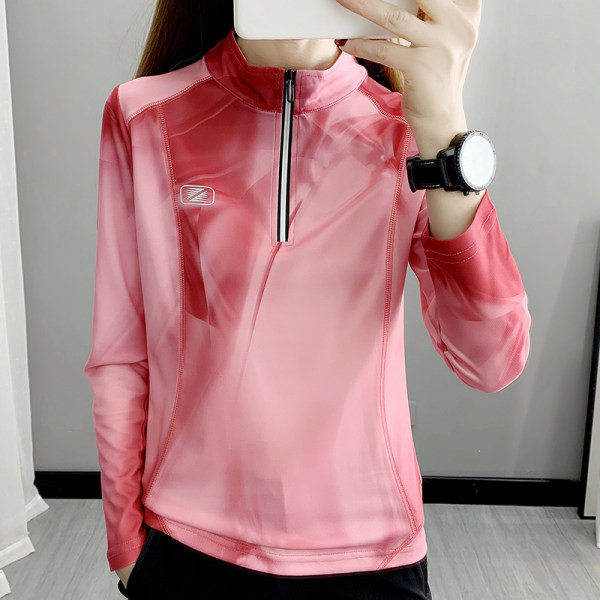 Sieviešu sporta blūze ar apdruku un rāvējslēdzēju