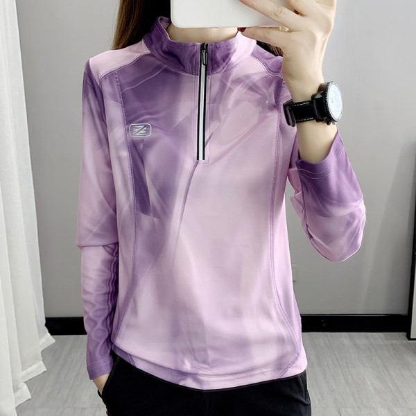 Sieviešu sporta blūze ar apdruku un rāvējslēdzēju