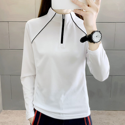 One-color women`s sports blouse with a zipper
