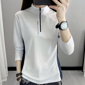 Γυναικεία αθλητική μπλούζα με γιακά πόλο - ασπρόμαυρο χρώμα