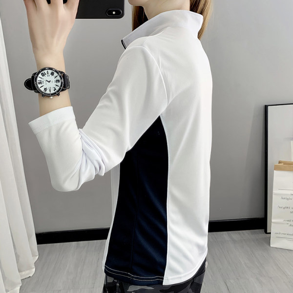 Γυναικεία αθλητική μπλούζα με γιακά πόλο - ασπρόμαυρο χρώμα