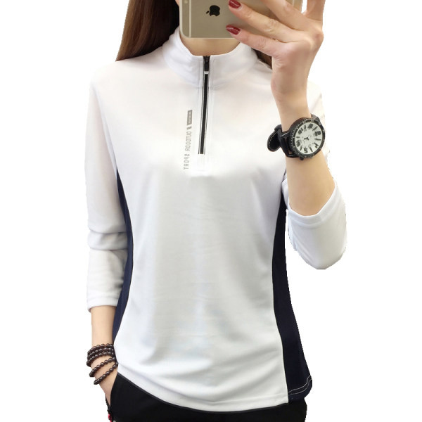 Γυναικεία αθλητική μπλούζα με γιακά πόλο - ασπρόμαυρο χρώμα