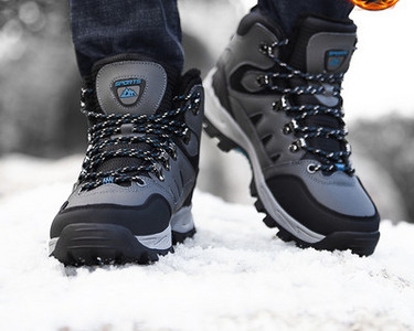 Зимни водоустойчиви туристически обувки с връзки и надпис за мъже