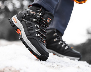 Зимни водоустойчиви туристически обувки с връзки и надпис за мъже