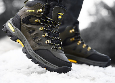 Зимни водоустойчиви туристически обувки с връзки и надпис за мъже