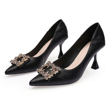 Модерни обувки с висока ток 5см и декоративни камъни за жени