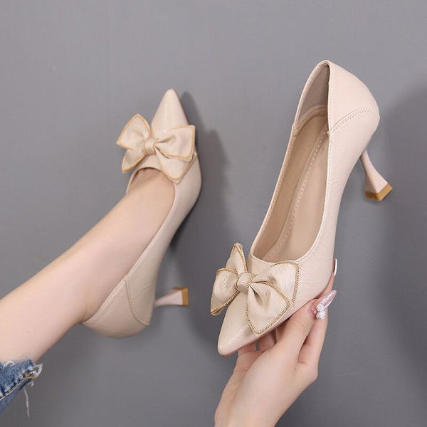 Sieviešu formālie apavi no eko ādas ar lentīti un papēdi
