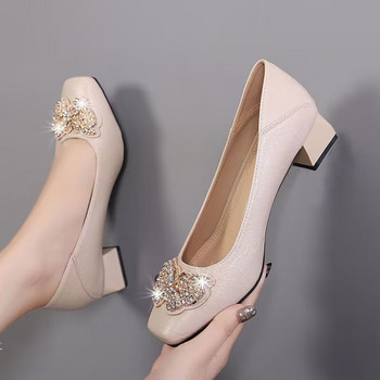Елегантни дамски обувки с дебел квадратен ток 4см  два модела