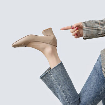 Дамски модерни обувки с дебел квадратен ток 4.5см 