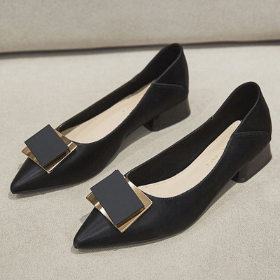 Sieviešu apavi ar zemu papēdi un kvadrātveida sprādzi