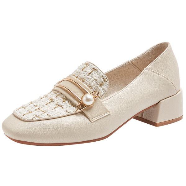 Ženske moderne cipele na visoku četvrtastu petu 3,5cm i bisernim ukrasom