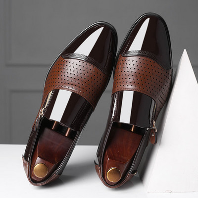 Vīriešu formas apavi ar smailiem purngaliem no eko ādas ar rāvējslēdzēju