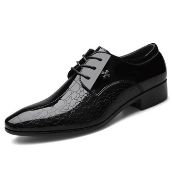 Модерни мъжки лачени обувки с връзки -черен цвят