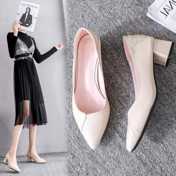 Γυναικεία casual παπούτσια από οικολογικό δέρμα με χοντρό τακούνι