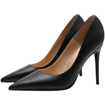 Дамски модерни обувки от еко кожа с висок ток 8см 