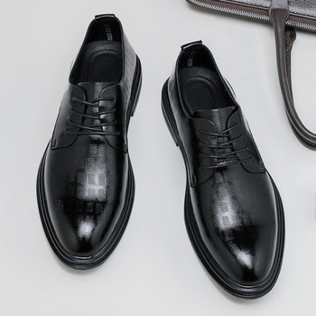 Мъжки официални кожени обувки с връзки нов модел