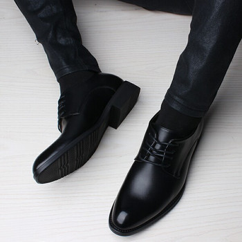 Нов модел мъжки кожени обувки с връзки в черен цвят
