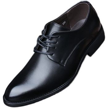 Нов модел мъжки кожени обувки с връзки в черен цвят