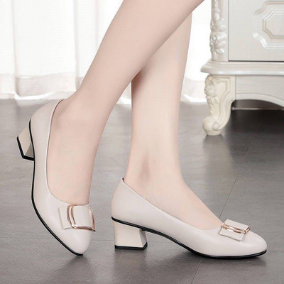 Sieviešu ādas apavi 2022 pavasaris un rudens jauni sieviešu apavi vidēja papēža augsta papēža sieviešu vienvietīgie apavi darba profesionāli darba apavi mātes apavi