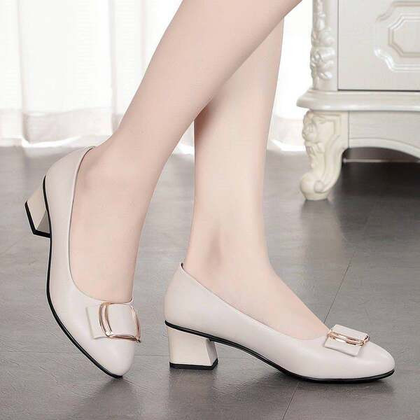 Sieviešu ādas apavi 2022 pavasaris un rudens jauni sieviešu apavi vidēja papēža augsta papēža sieviešu vienvietīgie apavi darba profesionāli darba apavi mātes apavi