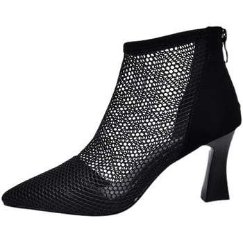 Дамски обувки с висок ток от еко кожа и мрежа