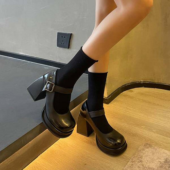Ежедневни дамски кожени обувки с висок 10см квадратен ток