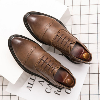 Ретро официални обувки от еко кожа с връзки за мъже 