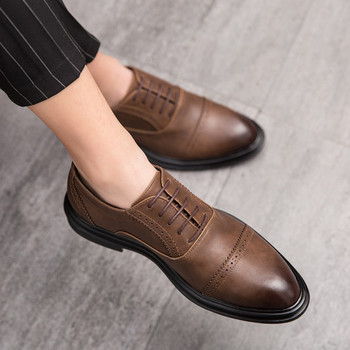 Ретро официални обувки от еко кожа с връзки за мъже 