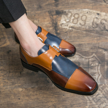 Мъжки модерни обувки от еко кожа  метална катарама 