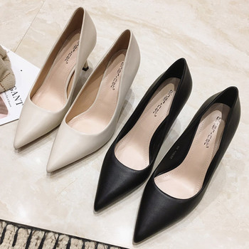 Модерни дамски обувки с висок ток -черен цвят